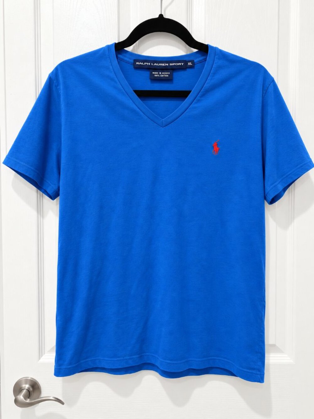 Ralph Lauren Sport Women’s XL Blue V Neck Cotton Tee Red Pony Logo